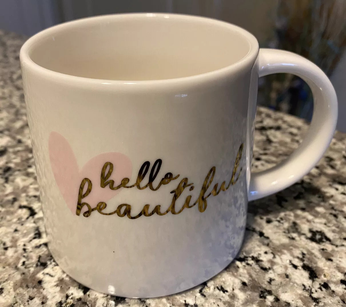 Hello Beautiful with Pink Heart Coffee Mug Tea Cup Threshold 16 oz