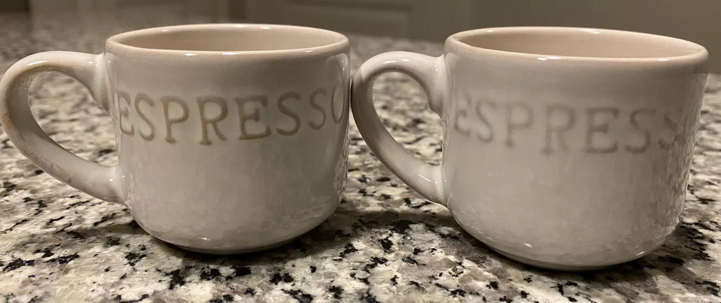 Set of Two Belle Maison Espresso Coffee Cups with the word “ESPRESSO” Embossed