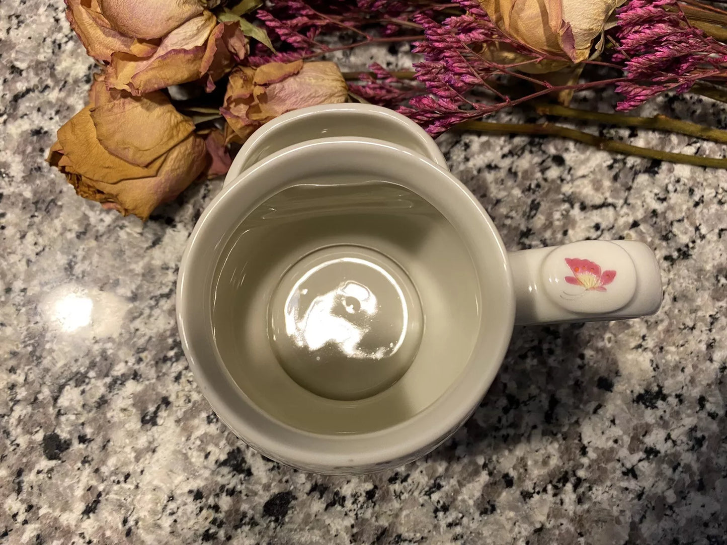 Pastel Florals with Butterflies Pot Belly Ceramic Mug and Tea Bag Holder Vintage Herman Dodge Design for Hues + Brews