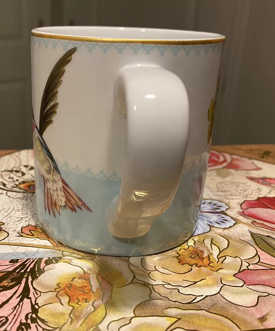 Williams Sonoma Hummingbird Coffee Mug Tea Cup Hummer, Butterfly, and Flowers