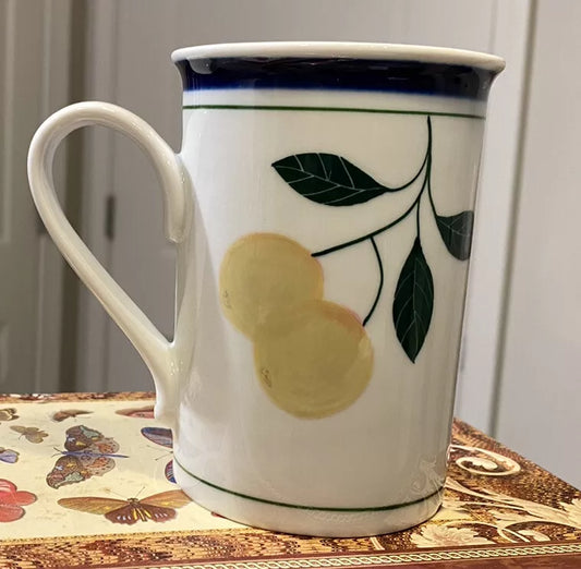 Dansk Berries Porcelain White Coffee Mug Tea Cup Yellow Gooseberries 10 Oz