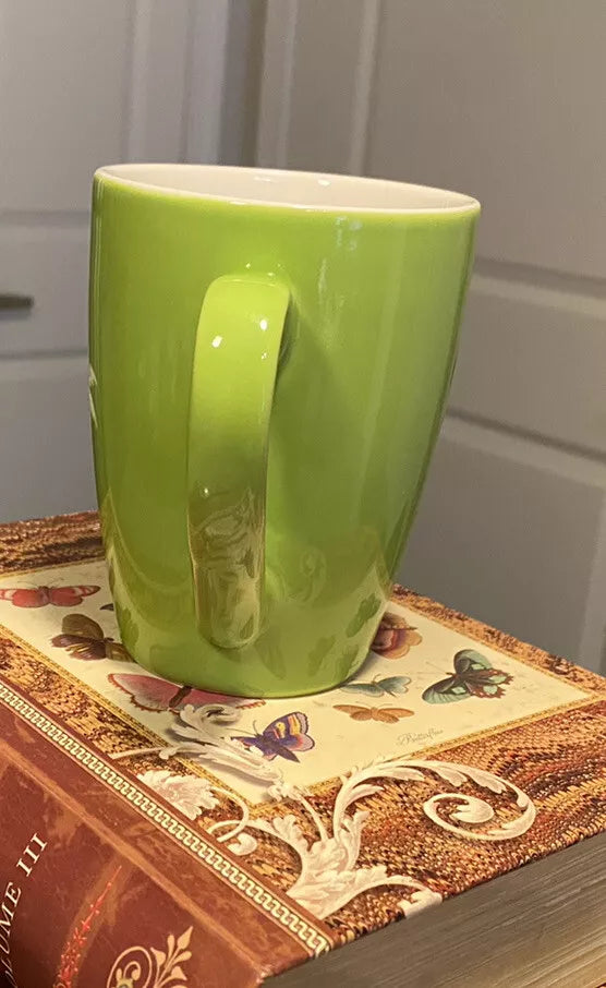 Cape Shore Yarmouth, Maine 14 Oz Lime Green & Etched White Palm Trees Coffee Mug