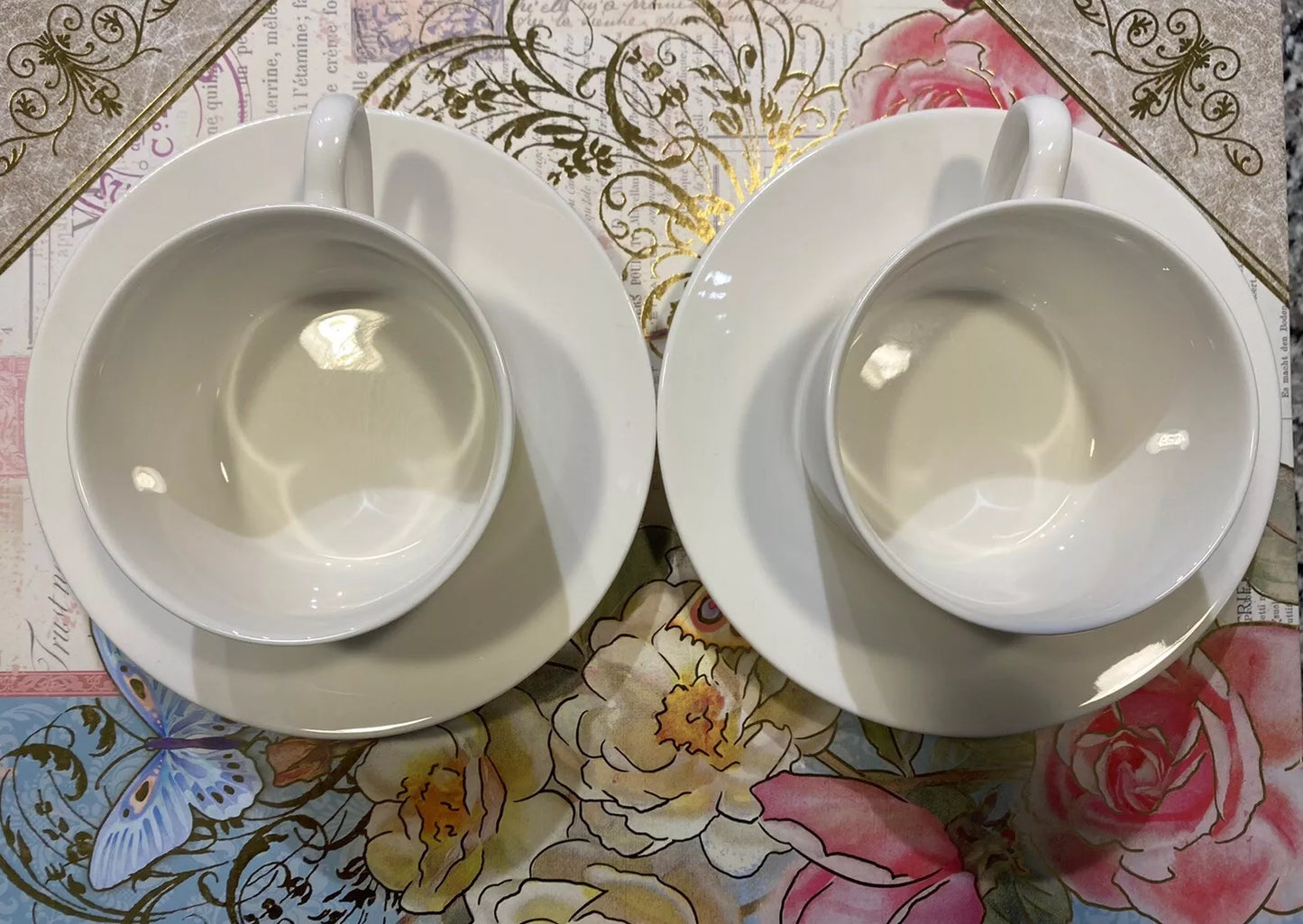 Set Of Two Optima Christopher Stuart White Cups & Saucers Super Strong Fine China