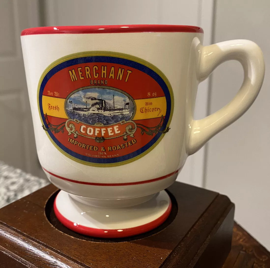 Williams Sonoma Quality Brand Cup Mug “Merchant Coffee” White and Red