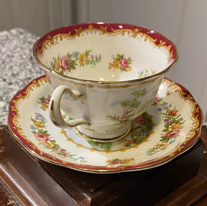 Royal Albert Fine Bone China Tea Cup and Saucer Chelsea Bird Red Color Theme