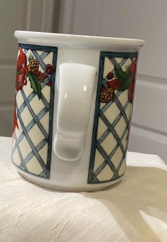 Dansk "Nordic Garden" Mug Christmas Holiday Trellis Pinecones Berries Red Bow