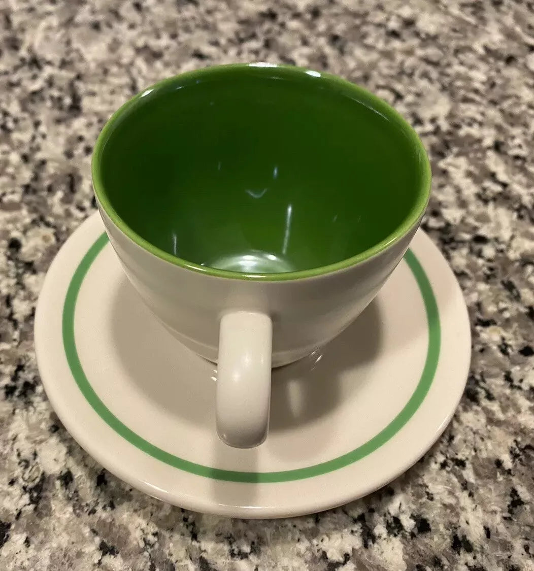 Set of Two Starbucks Espresso White and Green 3 oz Demi Demitasse Mini Coffee Cups Mugs