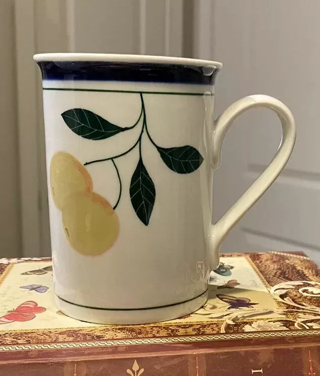 Dansk Berries Porcelain White Coffee Mug Tea Cup Yellow Gooseberries 10 Oz