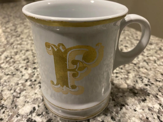 Williams Sonoma “F” Initial Letter Monogram White Porcelain Coffee Mug Tea Cup