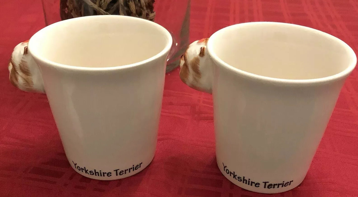 Set of Two Yorkshire Terrier "Yorkie" 3D Collectible Coffee Mug Tea Cup Handpainted