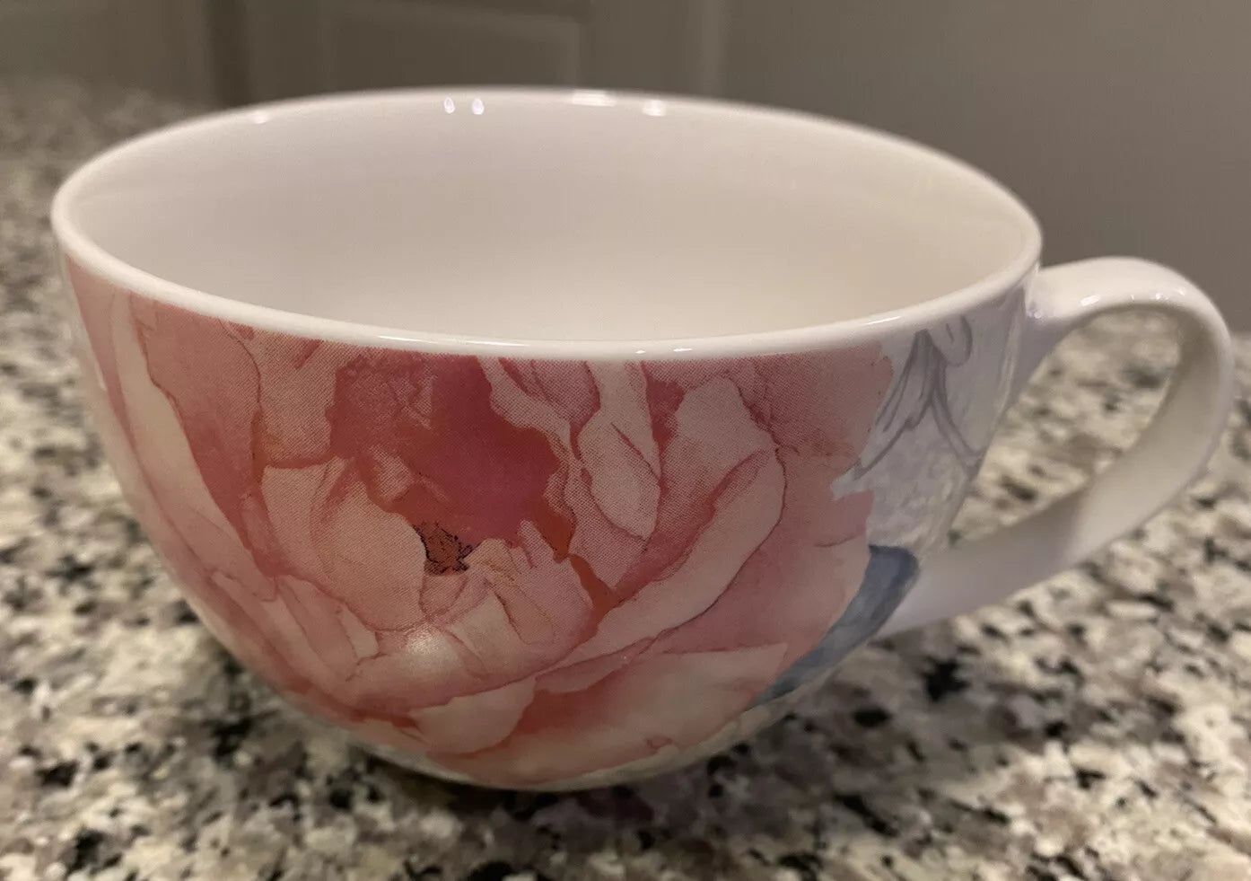 Martha Stewart Ivory with Pink Peony Coffee Mug Tea Cup & Saucer 18 oz