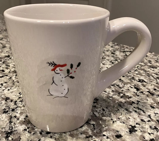 Williams Sonoma Holiday Snowman with Red Hat Coffee Mugs Tea Cups 12 Oz