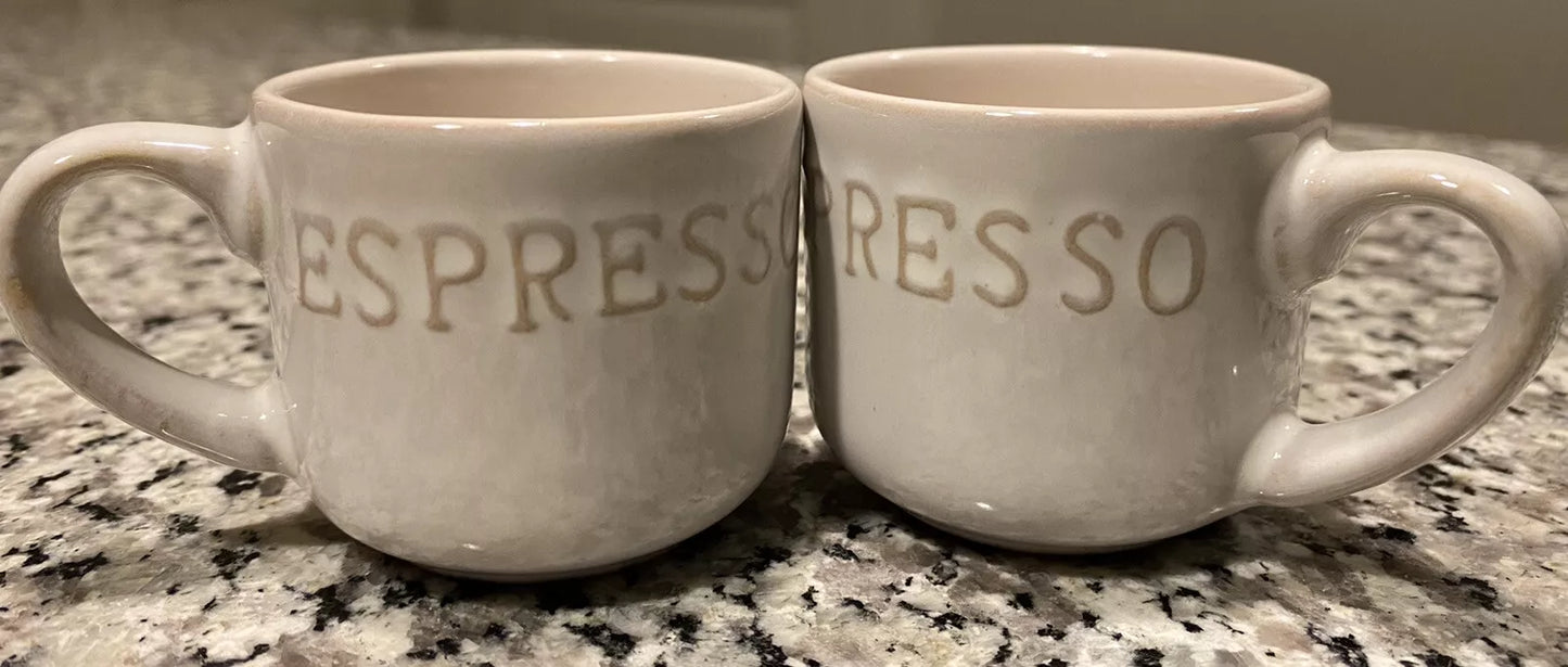 Set of Two Belle Maison Espresso Coffee Cups with the word “ESPRESSO” Embossed