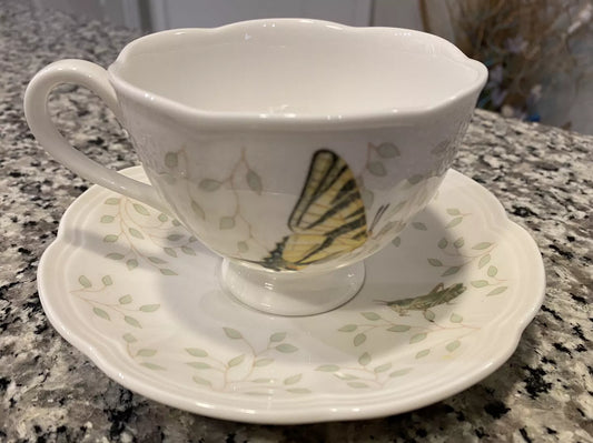 Lenox Butterfly Meadow Footed Tea Cup Coffee Mug with Saucer