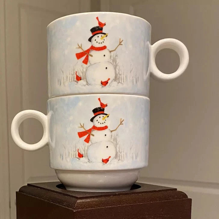 Set Of Two Grace Teaware Snowman Winter Coffee Mug Tea Cup Fine Porcelain