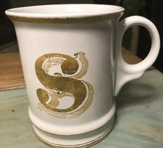 Williams Sonoma “S” Initial Letter Monogram White Porcelain Coffee Mug Tea Cup