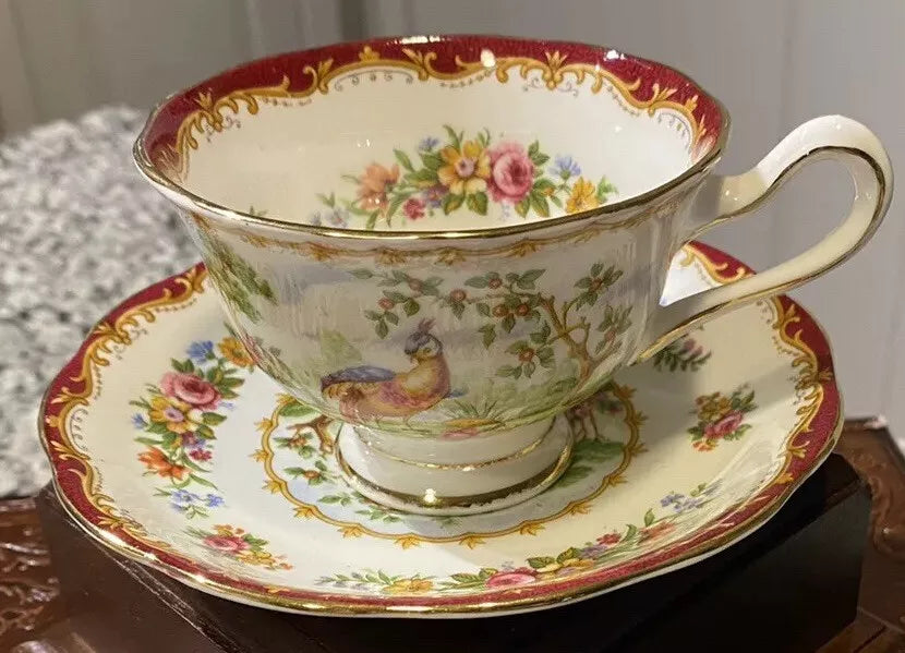 Royal Albert Fine Bone China Tea Cup and Saucer Chelsea Bird Red Color Theme