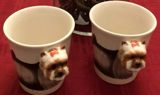 Set of Two Yorkshire Terrier "Yorkie" 3D Collectible Coffee Mug Tea Cup Handpainted