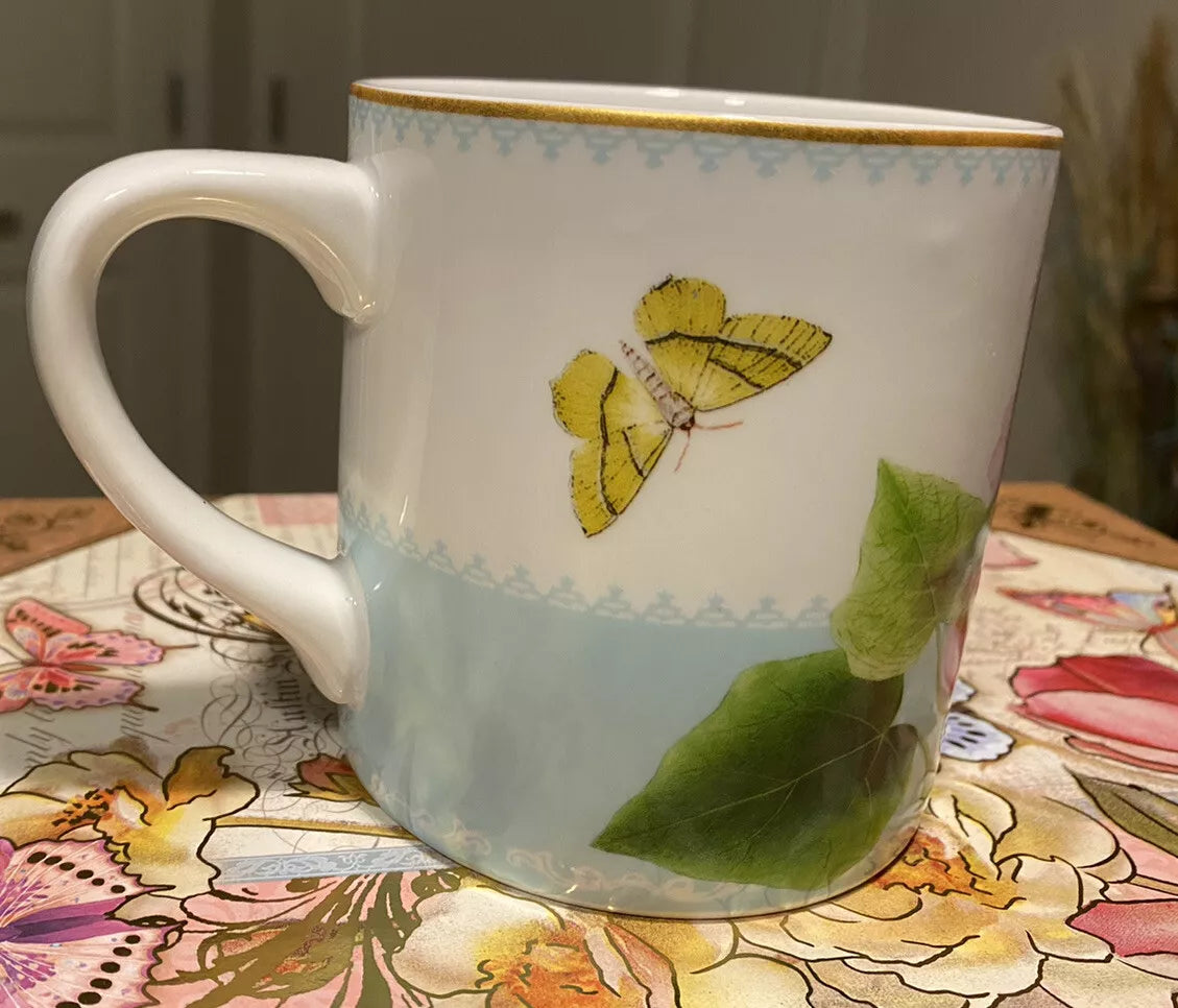 Williams Sonoma Hummingbird Coffee Mug Tea Cup Hummer, Butterfly, and Flowers